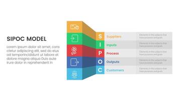sipoc infographic template banner with creative box table shadow 3d style with 5 point list information for slide presentation vector