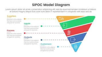 sipoc infographic template banner with funnel cutted or sliced shape with 5 point list information for slide presentation vector