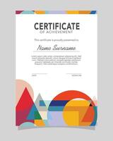 Modern colorful vertical certificate of appreciation and achievement template with geometric style elements. vector