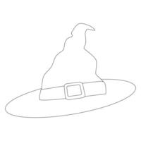 Coloring page witch hat, Halloween element, fairytale headdress with buckle. vector