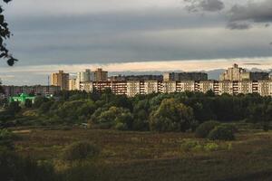 A view of the city from above. View of the city from the park. Fields photo