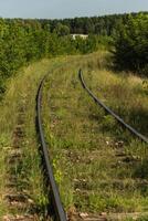 An Old abandoned rails. The railway rail is near, in the tall grass photo