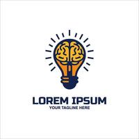 Bright logo with linear brain icon inside a light bulb. vector