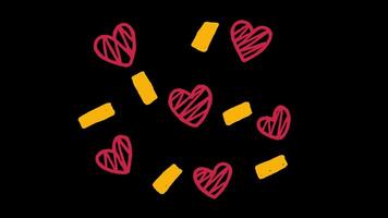 Sketchy Heart Confetti Colored, Stock Overlay 4k Animation , 3D Motion Graphics loop Animation, with Chroma key, Alpha Channel, High Resolution, Black and Green Screen Background video