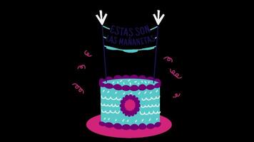 Mexican Birthday Greeting with Cake, Stock Overlay 4k Animation , 3D Motion Graphics loop Animation, with Chroma key, Alpha Channel, High Resolution, Black and Green Screen Background video