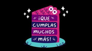 Mexican Birthday Greeting with Cake, Stock Overlay 4k Animation , 3D Motion Graphics loop Animation, with Chroma key, Alpha Channel, High Resolution, Black and Green Screen Background video