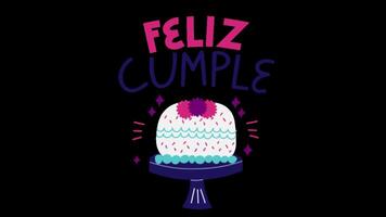 Mexican Birthday Greeting with Cake, Stock Overlay 4k Animation , 3D Motion Graphics loop Animation, with Chroma key, Alpha Channel, High Resolution, Black and Green Screen Background video
