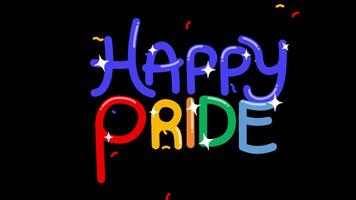 Pride Typography Rainbow Happy Pride Confetti, Stock Overlay 4k Animation , 3D Motion Graphics loop Animation, with Chroma key, Alpha Channel, High Resolution, Black and Green Screen Background video