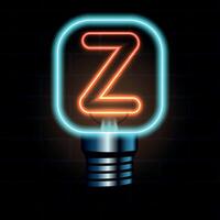Glowing Neon Letter Z in Lightbulb Design Illustration vector