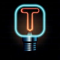 Glowing Neon Letter T in Lightbulb Design Illustration vector