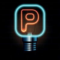 Glowing Neon Letter P in Lightbulb Design Illustration vector