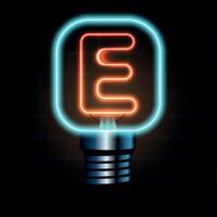 Glowing Neon Letter E in Lightbulb Design Illustration vector