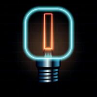 Glowing Neon Letter I in Lightbulb Design Illustration vector