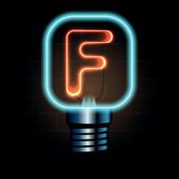 Glowing Neon Letter F in Lightbulb Design Illustration vector