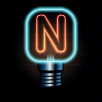 Glowing Neon Letter N in Lightbulb Design Illustration vector