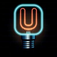 Glowing Neon Letter U in Lightbulb Design Illustration vector