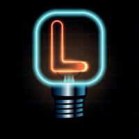 Glowing Neon Letter L in Lightbulb Design Illustration vector