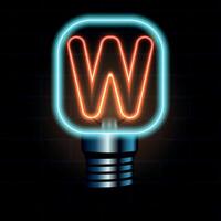 Glowing Neon Letter W in Lightbulb Design Illustration vector