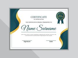 Blue and gold certificate template with badge. vector