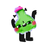Green mutant pumpkin with a bone in its head. Zombie with a brain with raised hands. Halloween illustration in cartoon style on an isolated background. png