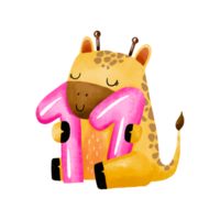 Giraffe with number 11. Number eleven. Cute baby month anniversary card with numbers and animals, months, hand drawn illustration on isolated bcakground. png