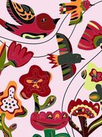 a colorful pattern of birds and flowers vector