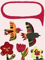 a colorful bird and flower with a speech bubble vector
