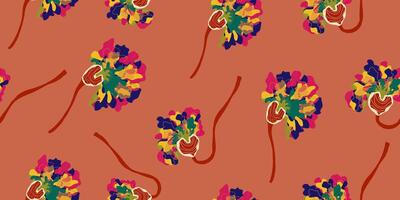 a pattern with colorful flowers on an orange background vector