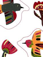 a set of four colorful birds with red and green feathers vector