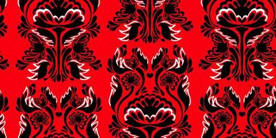 a red and black pattern with flowers vector