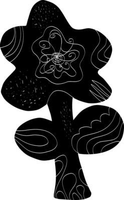 a black and white drawing of a tree with a flower