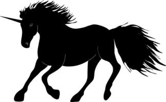 a black silhouette of a unicorn running vector