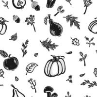 a black and white pattern with various fruits and vegetables vector