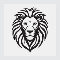 Silhouette Face of lion front view on dark background. lion face line art stiker and logo template. vector