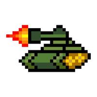 Armored tank shooting a weapon in pixel art style vector