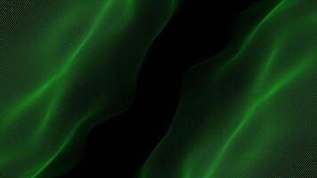 Green color hi-tech particles slowly moving in cyberspace forming loop able wave pattern on black background video