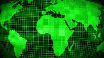 Green color futuristic world map geographical background, hi-tech map of planet earth on black background video