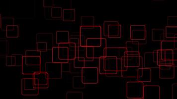 Red color randomly moving squares on black background, simple shapes geometrical background video