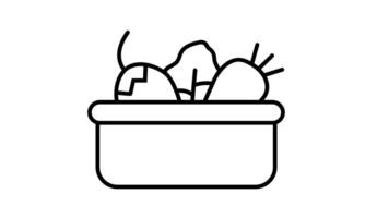 Animation of line sketch icon of a bowl of fruit and vegetables video