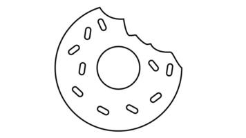 Animation of a line sketch of a bitten donut icon video