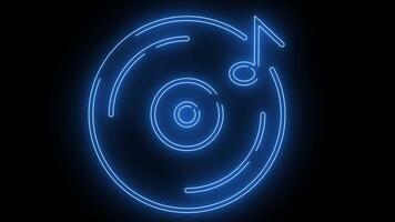 black record icons and musical notes with a glowing neon effect video