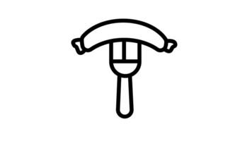 Animation of line sketch of fork and sausage icon video