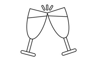 Animation of line sketch of a toasting glass icon video