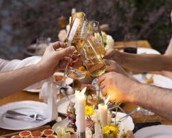 a table with food and wine photo