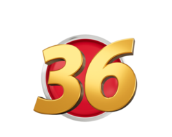 Gold Number 36 Gold Number Thirty Six On Rounded Red Icon, 3d illustration png