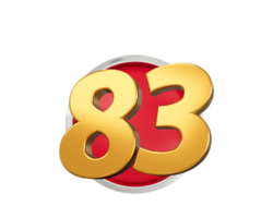 Gold Number 83 Gold Number Eighty Three On Rounded Red Icon, 3d illustration png