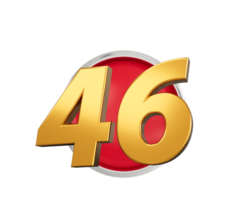 Gold Number 46 Gold Number Forty Six On Rounded Red Icon, 3d illustration png