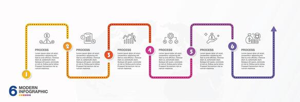Modern infographic with 6 steps and business icons for presentation. vector