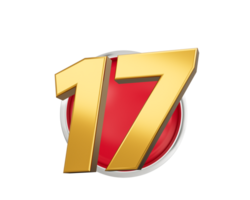 Gold Number 17 Gold Number Seventeen On Rounded Red Icon, 3d illustration png