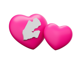 3d Shiny Pink Hearts With 3d White Map Of Djibouti 3d illustration png